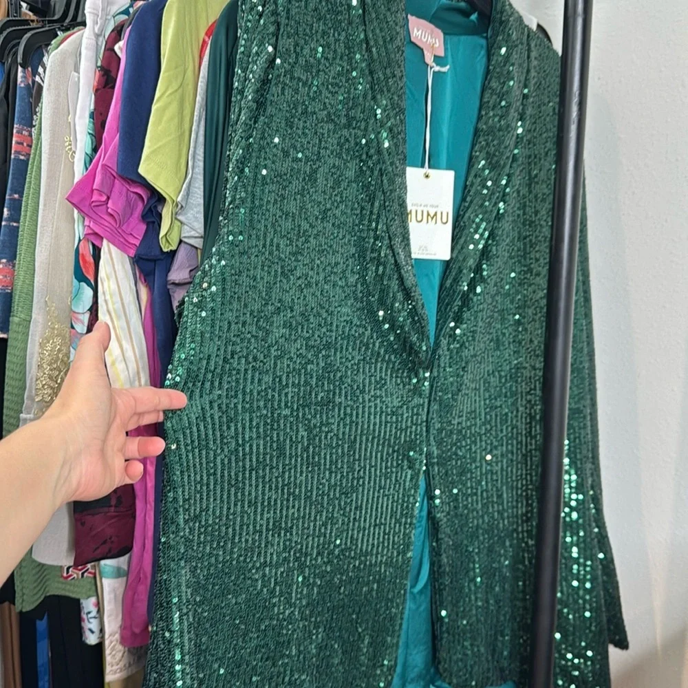 Show Me Your Mumu Emerald Sequins Dance Blazer XXL - Picture 6 of 6